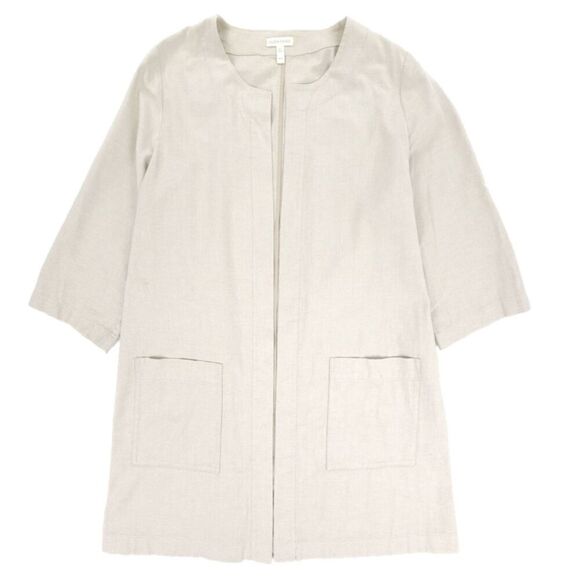 NEW Eileen Fisher Long Cotton Collarless Jacket Minimal Quiet Luxury Lagenlook - Picture 1 of 6